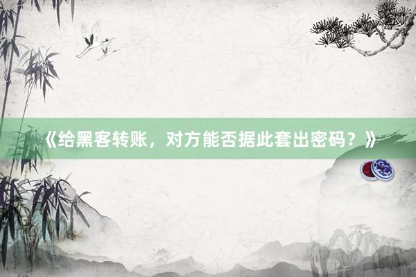 《给黑客转账，对方能否据此套出密码？》